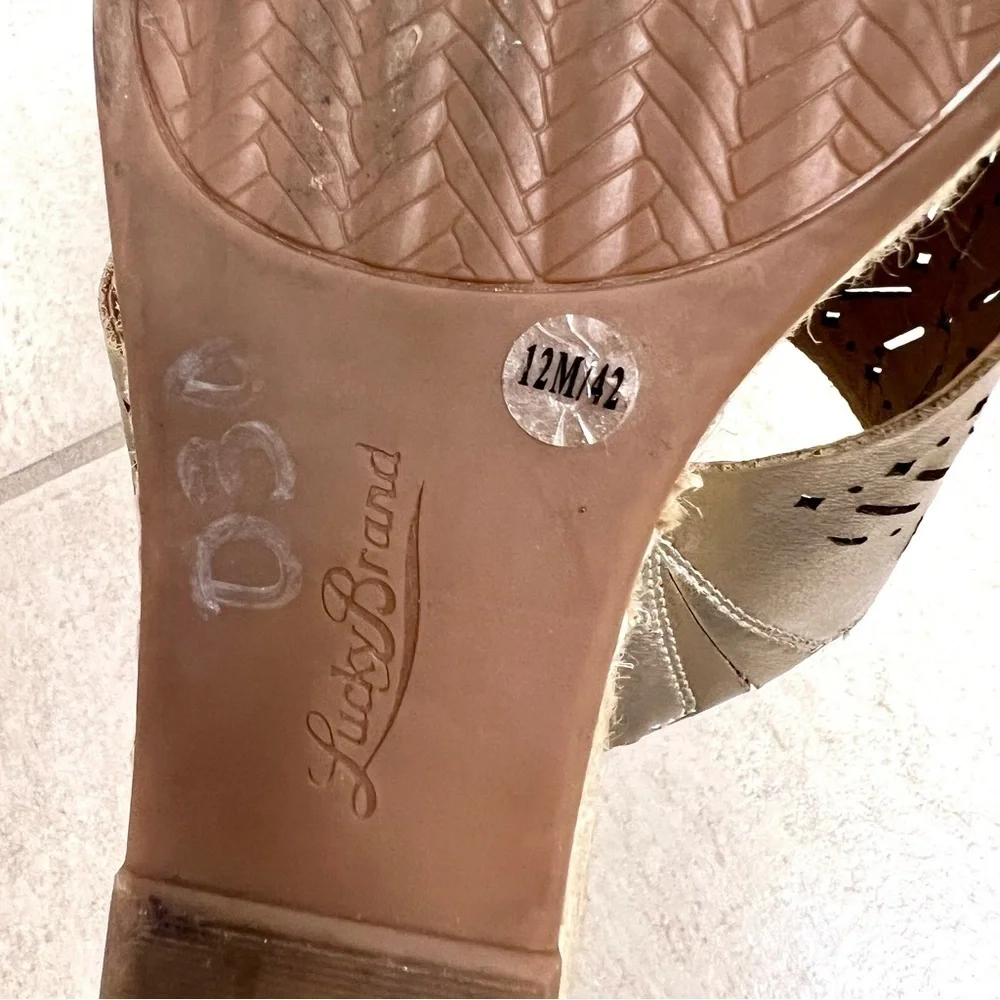 Lucky Brand KEELA Women’s Gold Leather Espadrille Wedge Sandals - Size 12M Boho